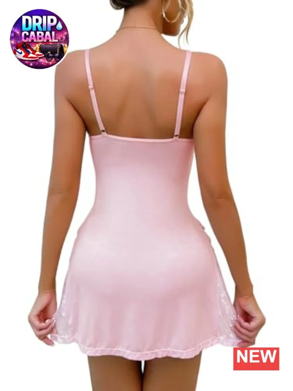 Lace Trim Babydoll Dress Set with Thong - 2 Piece Sleepwear